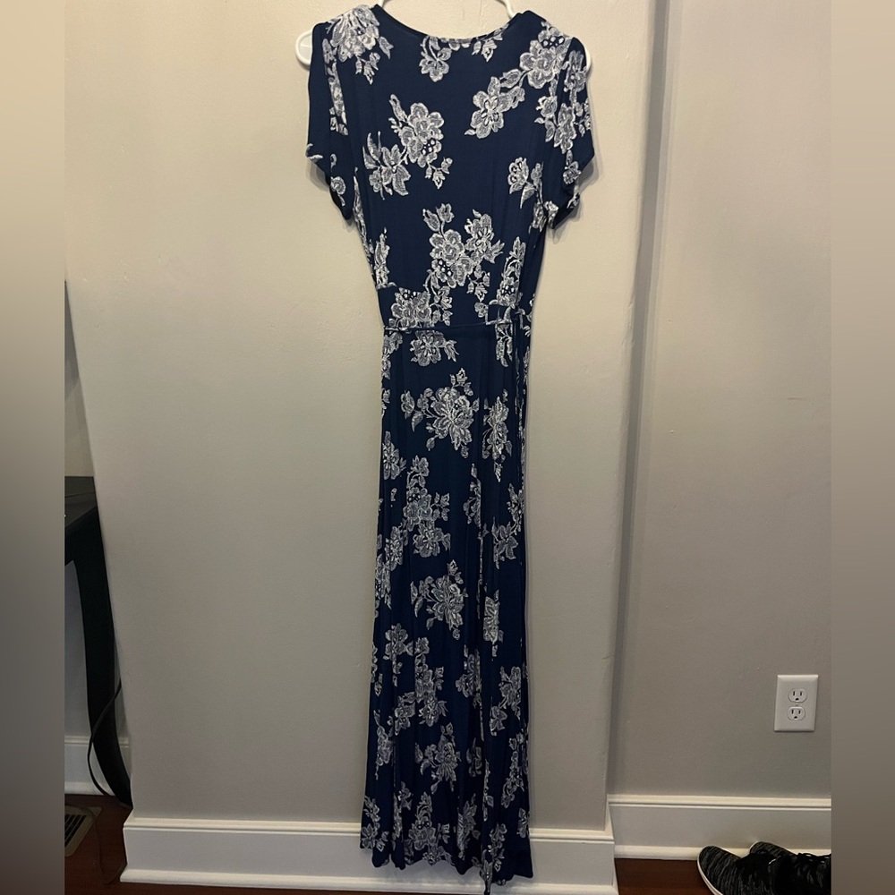 Lulus Heart Of Marigold Navy Blue Floral Print Wrap Maxi Dress - Size Small - Picture 4 of 6